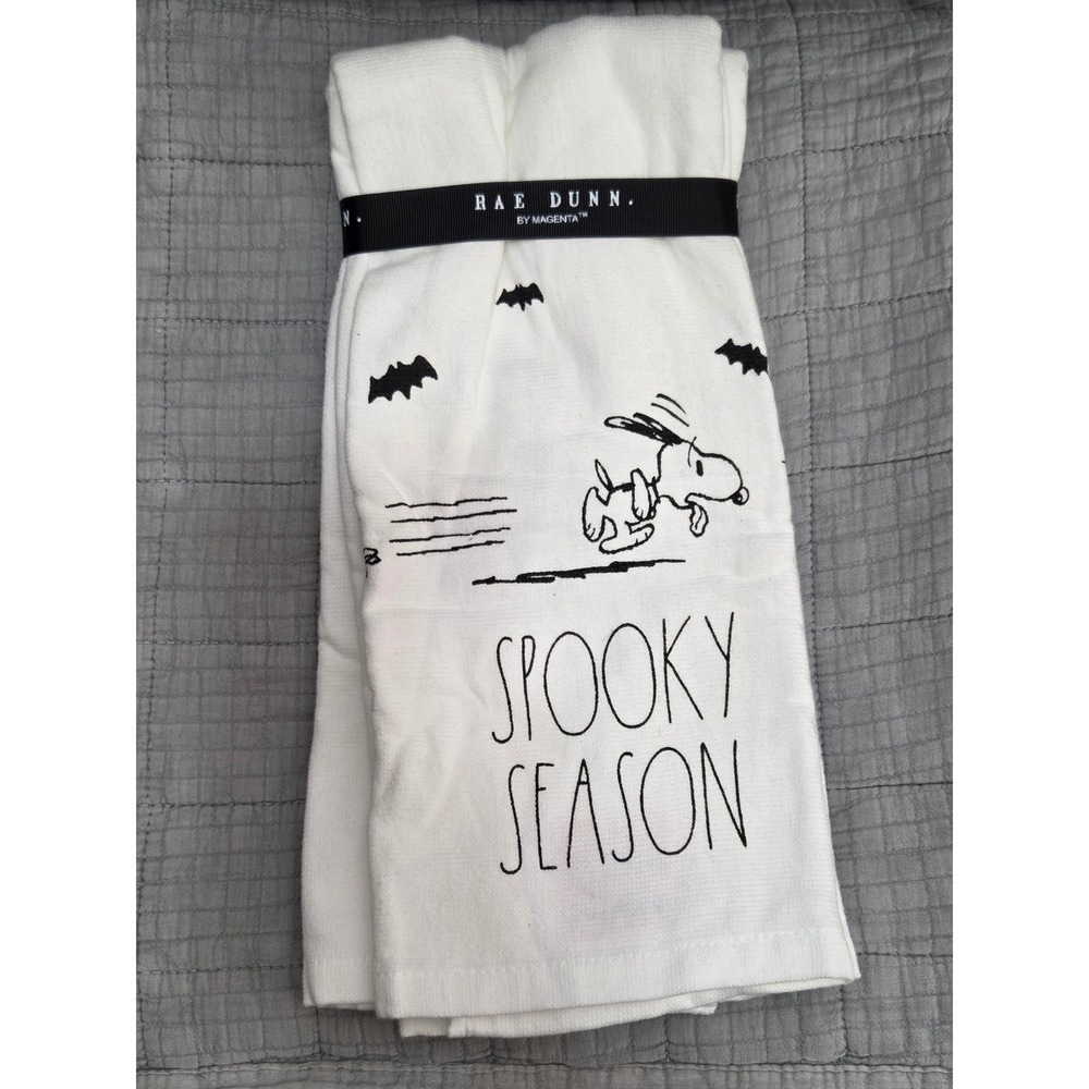 Rae Dunn Peanuts Snoopy Spooky Season Halloween Kitchen Towels 2 Pack White New